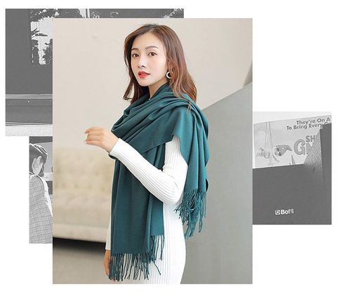 Quà tặng valentine 14/02 cho vợ, người yêu nữ, bạn gái -  Khăn Choàng Cổ Len Dạ Màu Xanh Lá Trơn - Cashmere - 200x60cm - Mã KC078