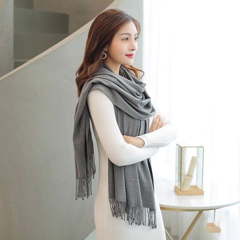 Quà tặng valentine 14/02 cho vợ, người yêu nữ, bạn gái -  Khăn Choàng Cổ Len Dạ Màu Ghi Xám Trơn - Cashmere - 200x60cm - Mã KC081