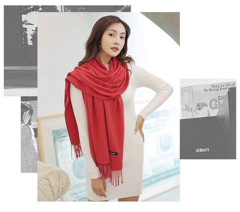 Quà tặng 8/3 cho người yêu nữ, vợ, cô giáo, mẹ - Khăn Choàng Cổ Len Dạ Màu Đỏ Trơn - Cashmere - 200x60cm - Mã KC082