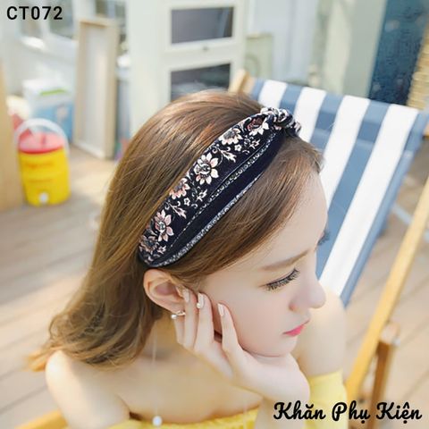 Cài Tóc Turban Họa Tiết Hoa Hồng Nền Xanh Đen - Mã CT072