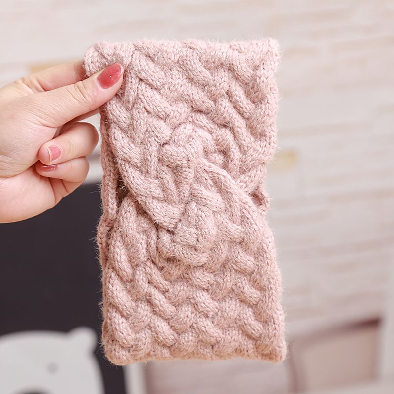 Băng Đô Turban Cài Tóc Vải Len Cao Cấp Màu Hồng Pastel Trơn - Mã BD513