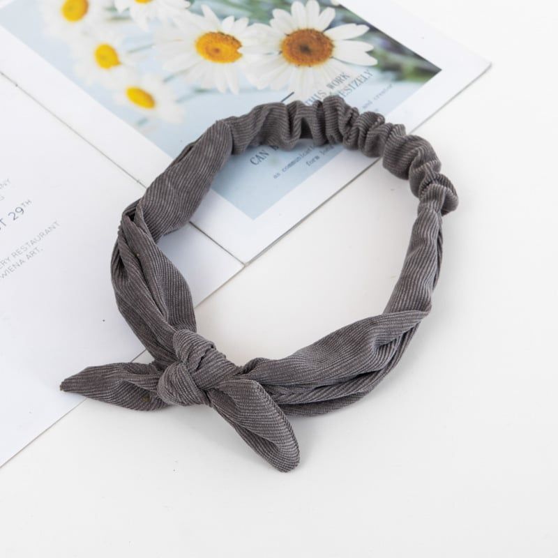 Băng Đô Turban Cài Tóc Vải Thun Thắt Nơ Màu Xám Đậm - Mã BD504