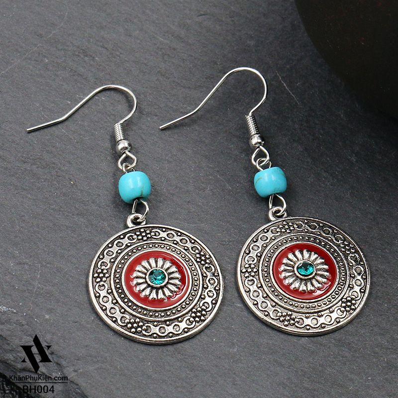Bông Tai Boho Phong Cách Thổ Cẩm Vintage (Bohemian) Hình Tròn - Mã BB004