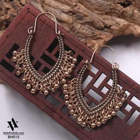 Bông Tai Boho Phong Cách Thổ Cẩm Vintage (Bohemian) Hình Elip Đính Hạt - Mã BB015