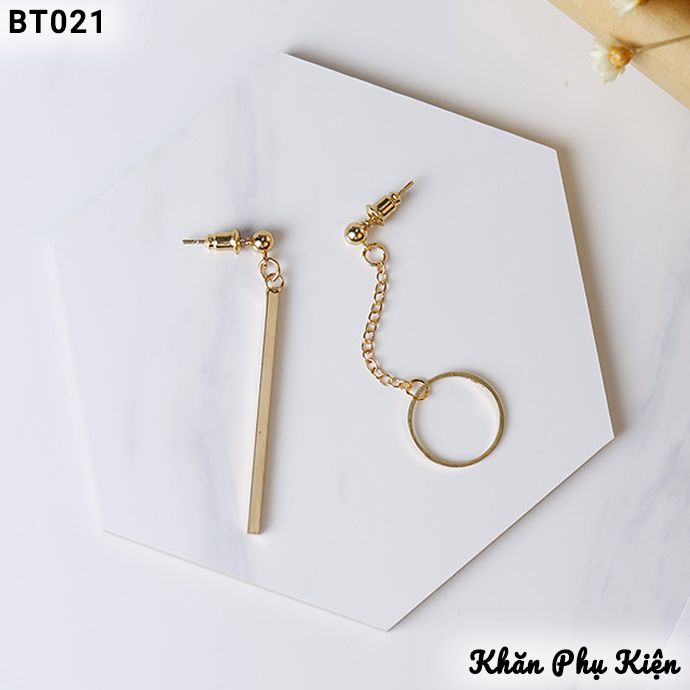 Bông Tai Dáng Dài Đính Vòng 1 Bên - Mã BT021