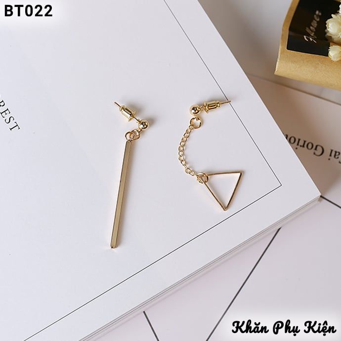 Bông Tai Dáng Dài Đính Họa Tiết Tam Giác 1 Bên - Mã BT022