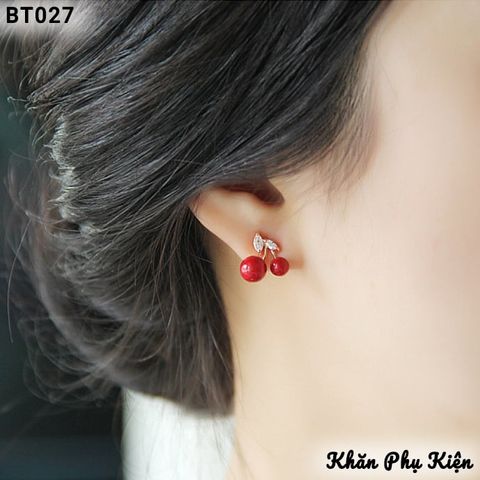 Bông Tai Mạ Vàng Đính Hạt Cherry - Mã BT027