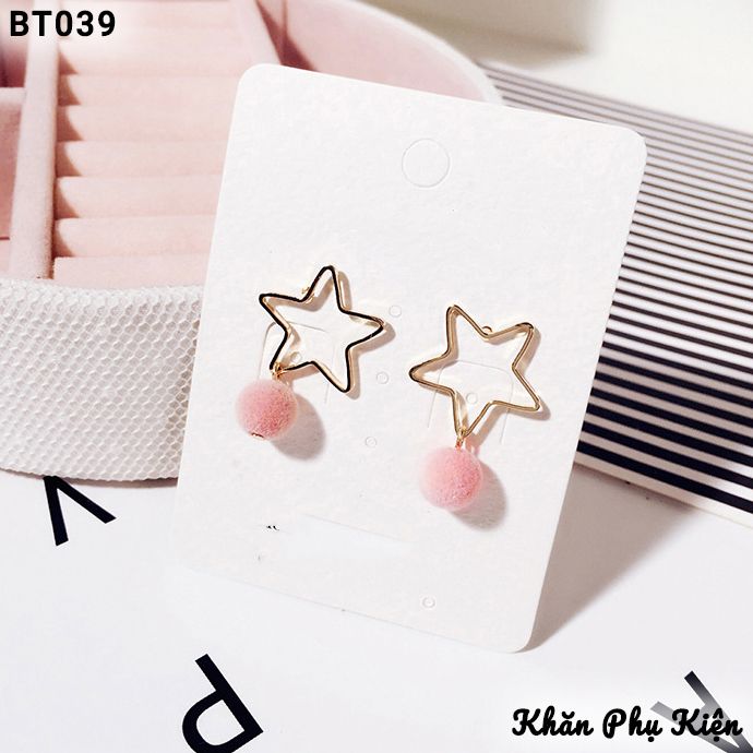 Bông Tai Ngôi Sao Đính Hạt Nhung Màu Hồng - Mã BT039