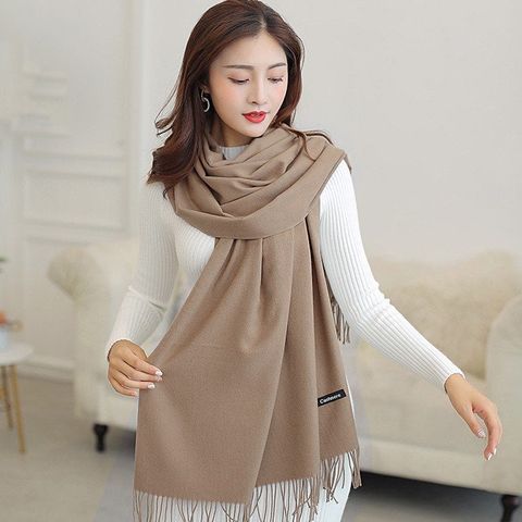 Quà tặng 8/3 cho người yêu nữ, vợ, cô giáo, mẹ -  Khăn Choàng Cổ Len Dạ Màu Nâu Tây Trơn - Cashmere - 200x60cm - Mã KC075