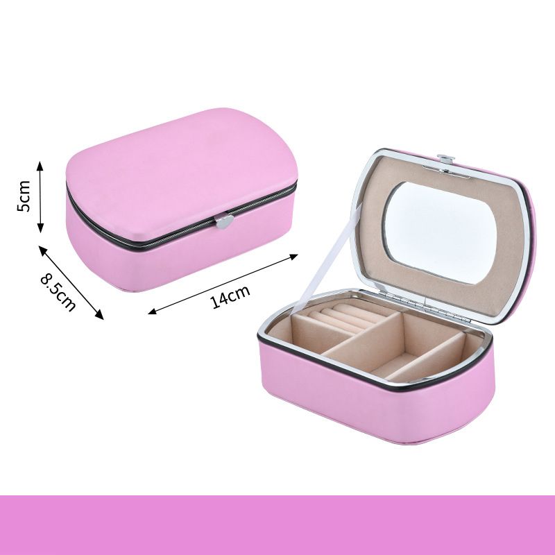 Hộp Bảo Quản Trang Sức, Son (Có Gương Soi)** - Hộp Đựng Bông Tai, Dây Chuyền, Vòng Lắc Tay Màu Hồng - Mã HO104