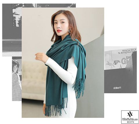 Khăn quàng choàng cổ len Cashmere giữ ấm màu xanh rêu trơn cao cấp đẹp sang trọng - Mã KC078