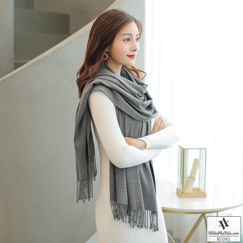 Khăn quàng choàng cổ len Cashmere giữ ấm màu xám trơn cao cấp đẹp sang trọng - Mã KC081