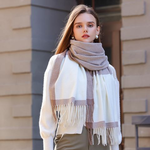 Khăn quàng choàng cổ len Cashmere giữ ấm cao cấp phong cách châu Âu Mỹ sang trọng LÀ GU Khăn Phụ Kiện - KC443