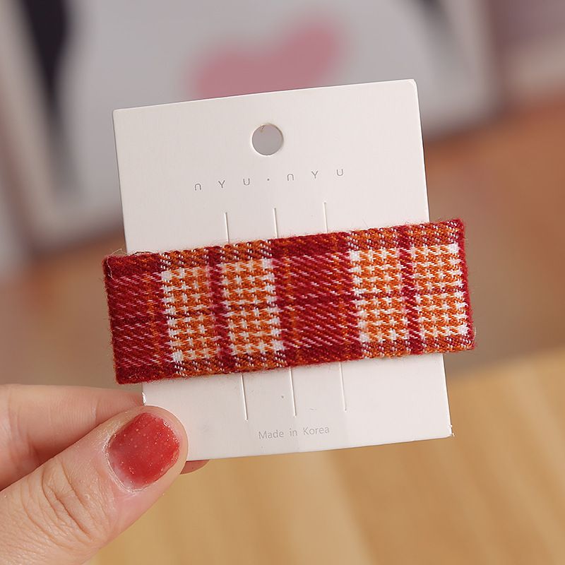 Kẹp (Cặp) Tóc Đẹp Cho Nữ - Kẹp Nơ Bấm Caro Màu Đỏ - Mã KT238