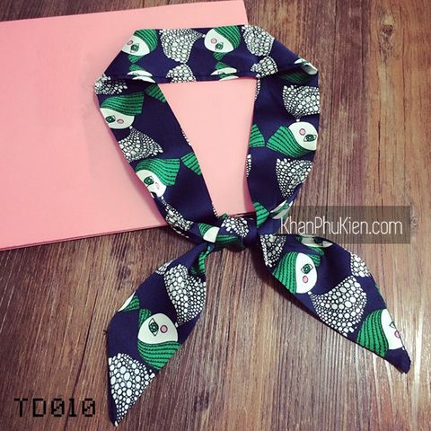 Khăn Turban Dài Lụa Satin Họa Tiết Màu Xanh Lá Xanh Dương - Mã TD010