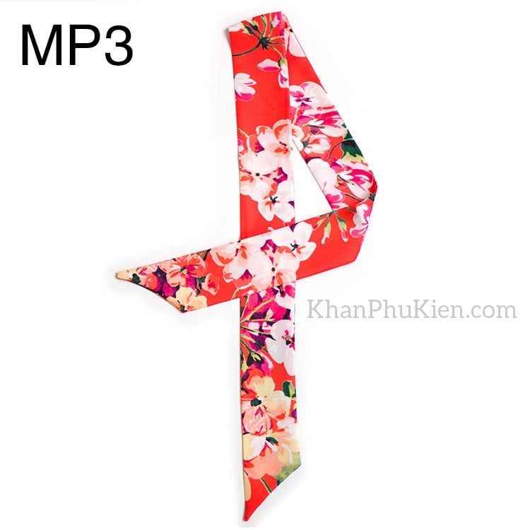 Khăn Turban Dài Lụa Satin Màu Đỏ Hoa - Mã MP3