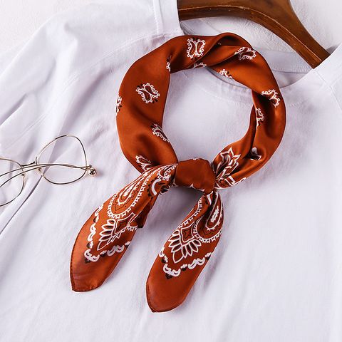 Khăn Bandana Lụa Vuông Họa Tiết Tế Bào Phong Cách Âu Mỹ Màu Nâu - Mã KL375