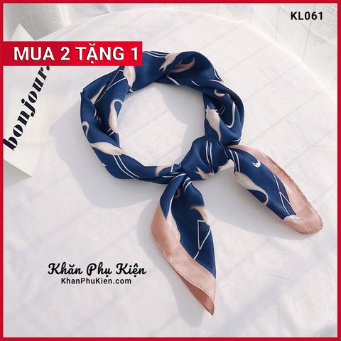 Khăn Lụa Vuông Màu Xanh Dương Họa Tiết Chim Hồng Hạc - KL061