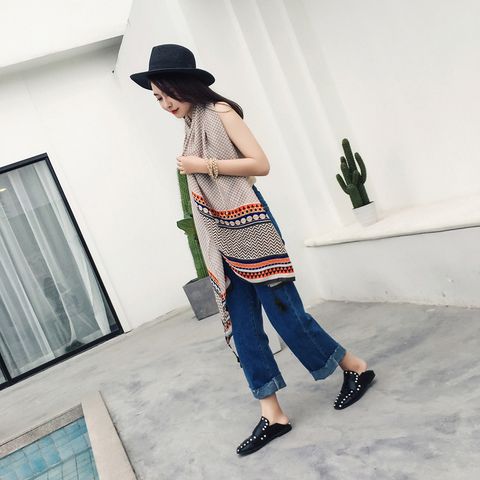 Khăn quàng choàng cổ nữ đi biển boho thổ cẩm đẹp cao cấp họa tiết caro màu be - Mã KC328