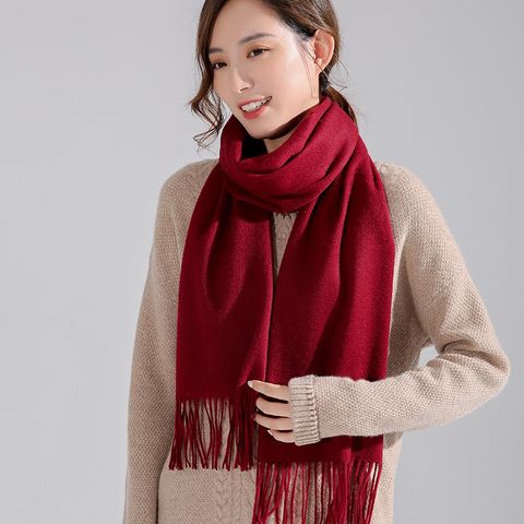 Quà tặng sinh nhật cho bạn gái - Khăn Choàng Cổ Len Dạ Màu Đỏ Đô Trơn - Cashmere - 200x60cm - Mã KC076