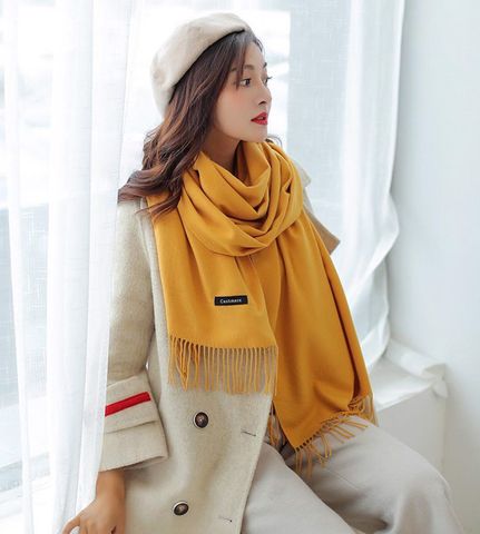 Quà tặng giáng sinh noel cho bạn gái -  Khăn Choàng Cổ Len Dạ Màu Vàng Trơn - Cashmere - 200x60cm - Mã KC079