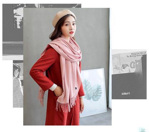 Quà tặng giáng sinh noel cho bạn gái -  Khăn Choàng Cổ Len Dạ Màu Hồng Nhạt Trơn - Cashmere - Mã KC094