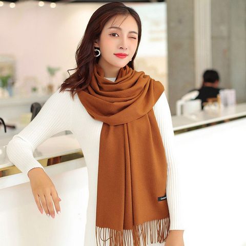 Quà tặng 8/3 cho người yêu nữ, vợ, cô giáo, mẹ -  Khăn quàng choàng cổ len Cashmere giữ ấm màu nâu đất trơn cao cấp đẹp sang trọng - Mã KC097