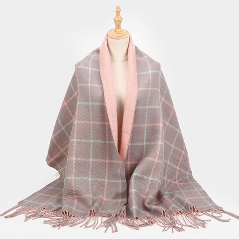 Khăn Len Choàng Cổ Cashmere Caro Màu Xám Sọc Hồng Pastel Xanh - Mã KC314