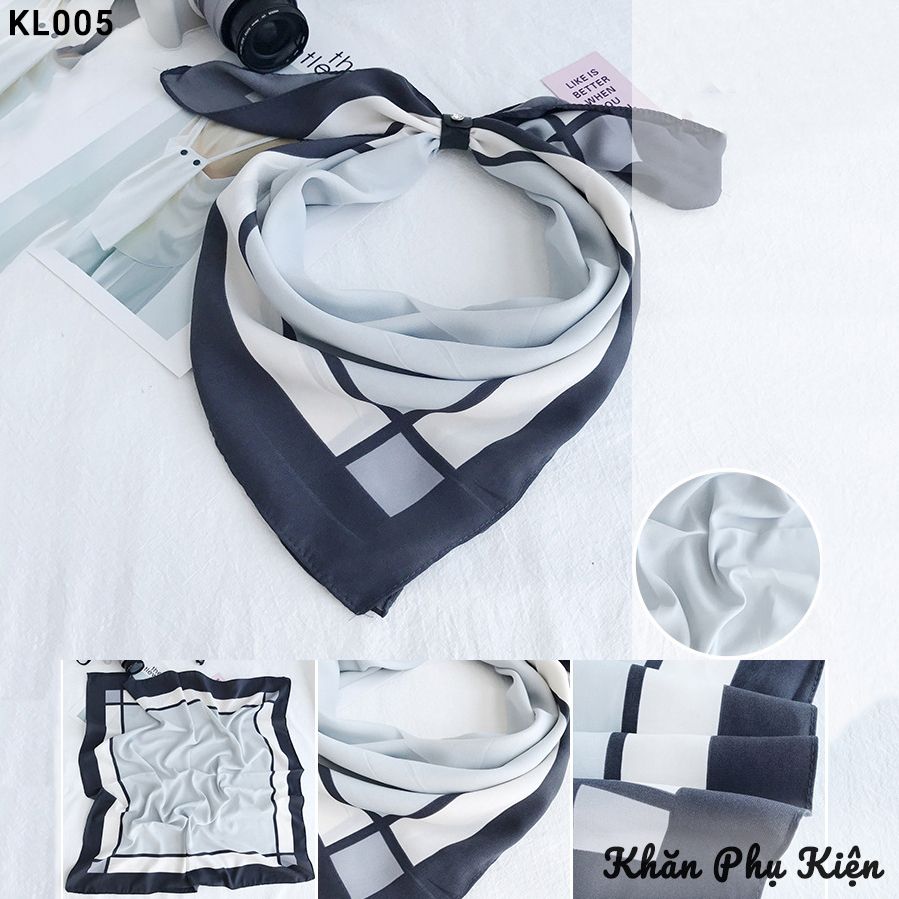 Khăn Lụa Vuông Màu Xám Viền Đen - Mã KL005
