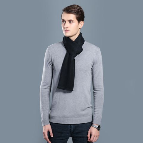 Khăn quàng choàng cổ nam Hàng Hiệu & Cao Cấp - Khăn len cashmere giữ ấm họa tiết màu Đen - KN007