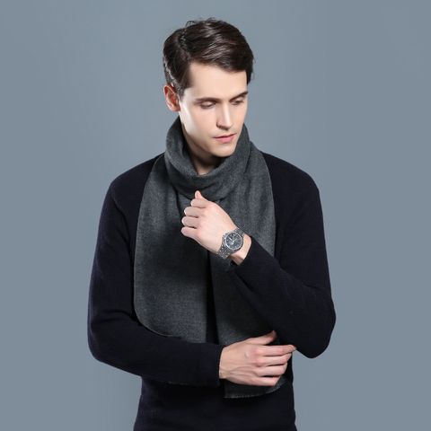 Khăn quàng choàng cổ nam Hàng Hiệu & Cao Cấp - Khăn len cashmere giữ ấm họa tiết màu Xám  - KN008