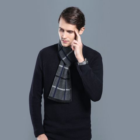 Khăn quàng choàng cổ nam Hàng Hiệu & Cao Cấp - Khăn len cashmere giữ ấm họa tiết caro màu Xám - KN006