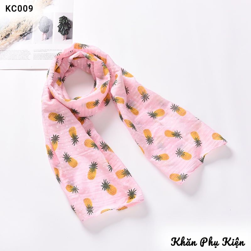 Khăn Quàng Cổ Cotton Linen Màu Hồng Họa Tiết Trái Thơm - Mã KC009