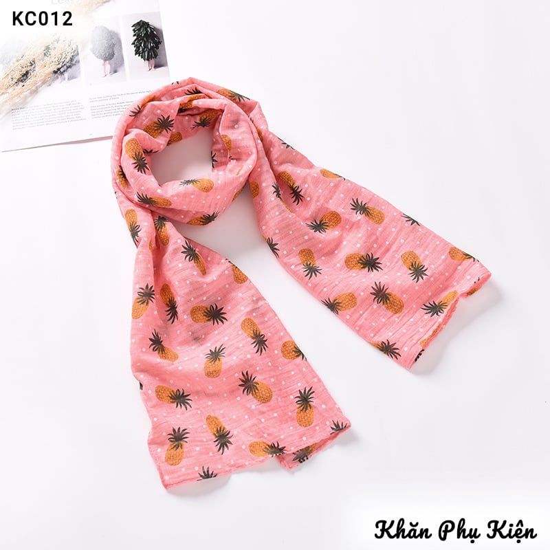 Khăn Quàng Cổ Cotton Linen Màu Hồng Họa Tiết Trái Thơm - Mã KC012