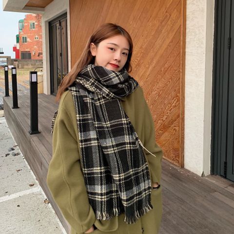 Khăn quàng choàng cổ len Cashmere giữ ấm cao cấp caro màu đen đẹp sang trọng - KC399