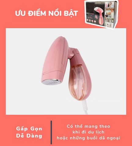 Bàn Ủi Hơi Nước Cầm Tay Siêu Tốc Màu Hồng Pastel Pinky - Bàn Là Du Lịch