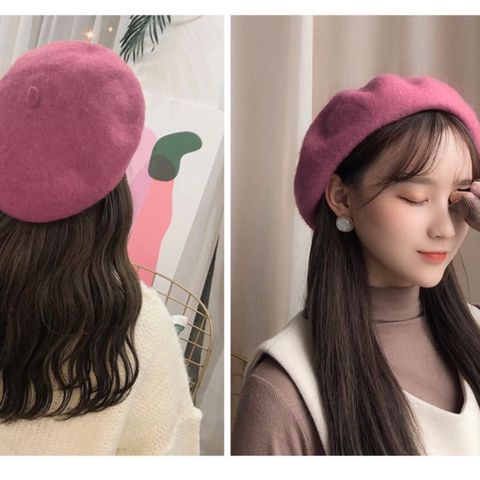 Mũ Nồi Nữ Màu Đỏ Hồng Pastel - Mũ Beret Nón Bánh Tiêu - Mã NV209