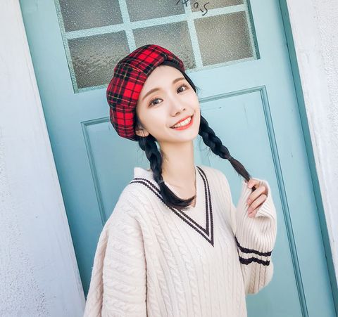 Mũ Nồi Nữ Màu Caro Đỏ Đen - Nón Beret - Mã NV204