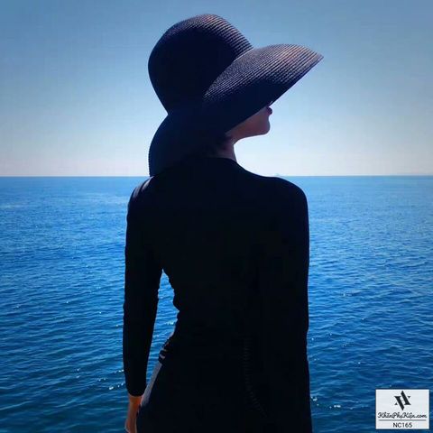 Mũ nón cói đi biển rộng vành tròn đẹp cho nữ chụp lồng đèn màu đen - Mã NC165