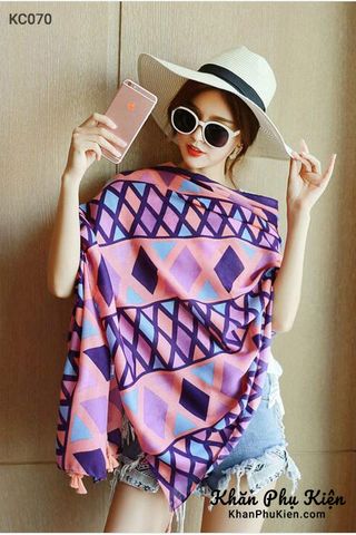 Khăn quàng choàng cổ nữ đi biển boho thổ cẩm đẹp cao cấp màu hồng tím xanh - Mã KC070