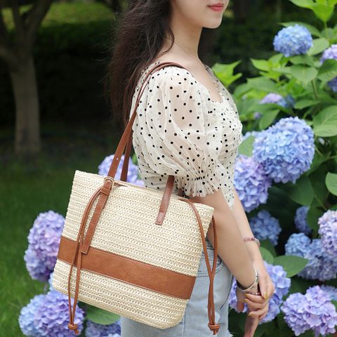 Túi cói đi biển vintage thời trang nữ phong cách cầm tay Hàn Quốc đẹp cổ điển dây vải màu trắng - TC088