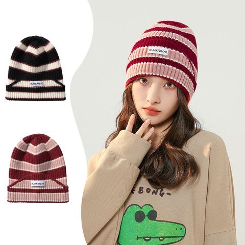 Mũ nón len beanie trùm đầu giữ ấm phong cách ulzzang đẹp thích hợp với thời tiết lạnh họa tiết sọc ngang màu đen đỏ LAGU Khăn Phụ Kiện - NL007