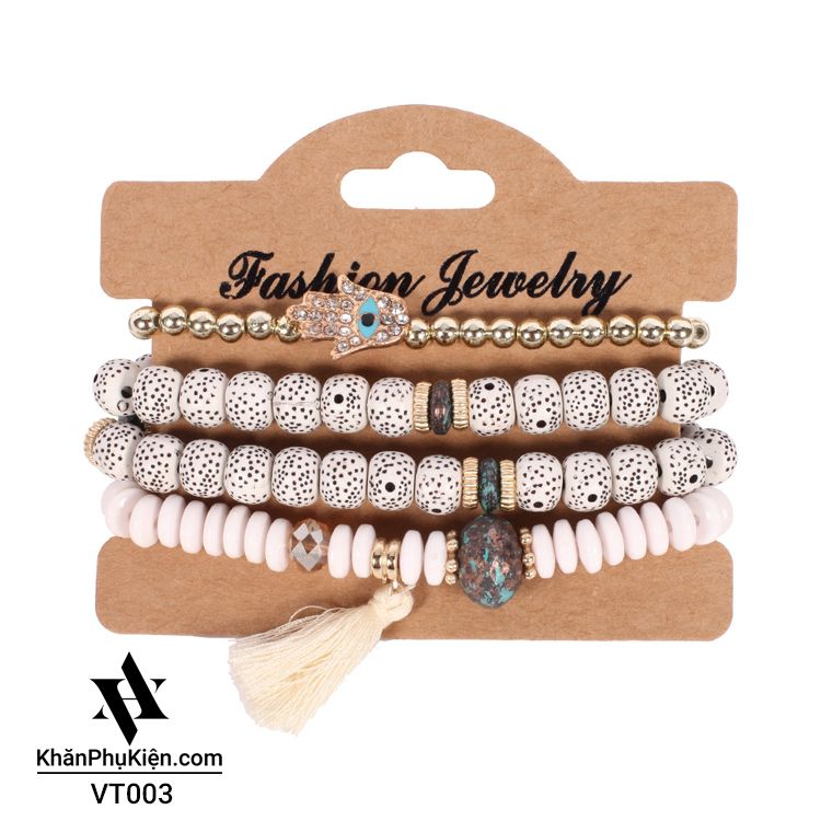 Set Vòng Đeo Tay Thổ Cẩm Bohemian (Boho) Màu Trắng - Mã VT003