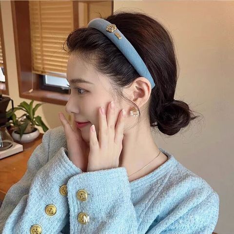 Băng đô cài tóc cao cấp đính charm hoa trà bờm tóc phong cách Hàn Quốc- Màu xanh lam
