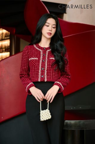 Vest tweed dài tay dáng ngắn