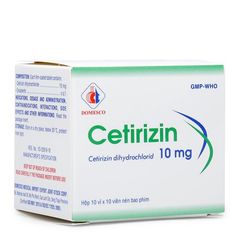 Thuốc điều trị viêm mũi dị ứng ở người lớn và trẻ em trên 12 tuổi Cetirizin 10mg (10 vỉ x 10 viên/hộp)