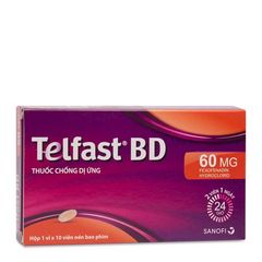 Thuốc điều trị viêm mũi dị ứng và mày đay vô căn mạn tính Telfast BD 60mg (1 vỉ x 10 viên/hộp)