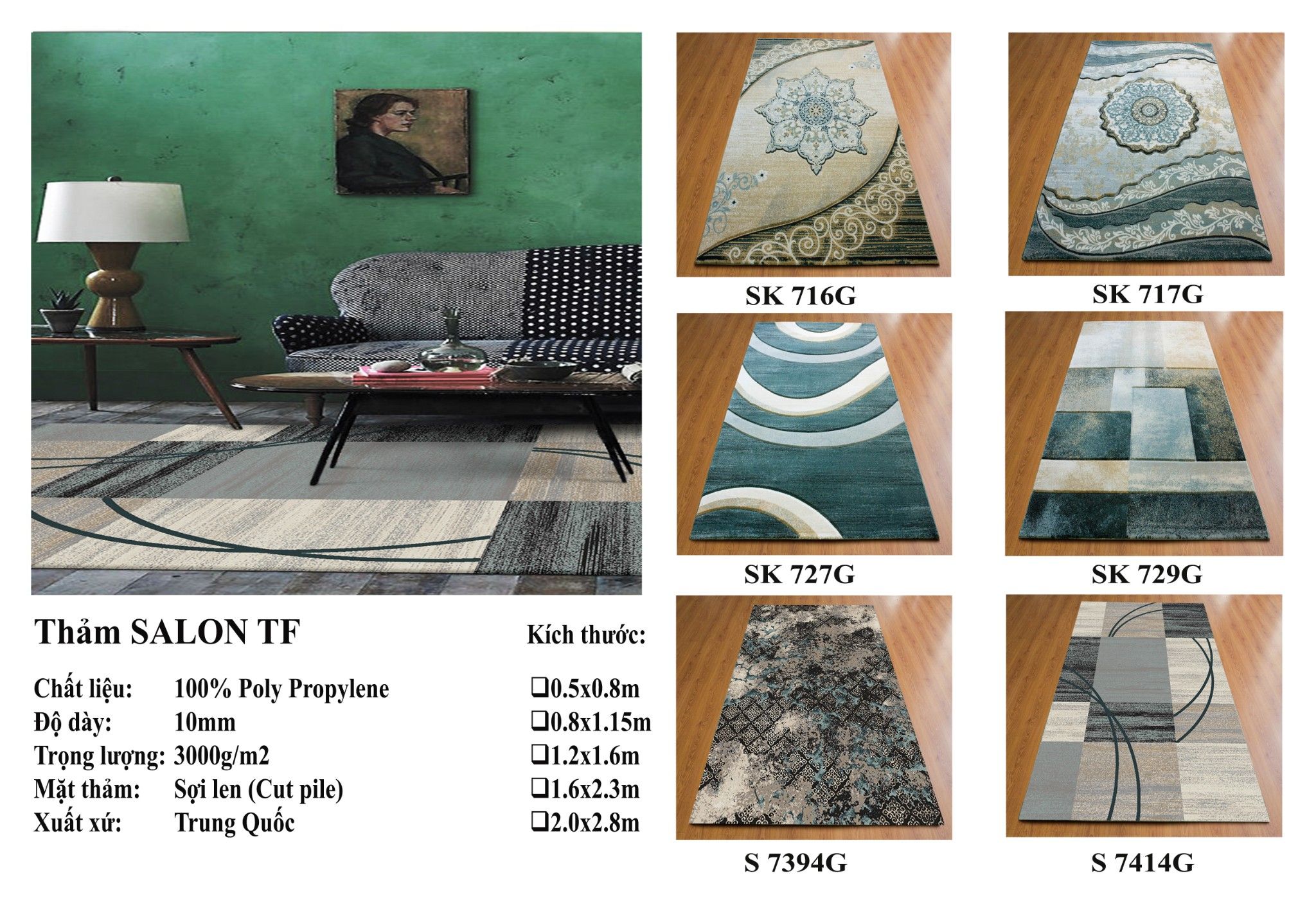 Thảm sofa lông ngắn TF SK 729G