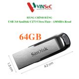  USB 3.0 - 130MB/s - 64GB Sandisk Ultra Flair CZ73 nhỏ gọn, vỏ bọc bằng kim loại - Hàng Chính Hãng 