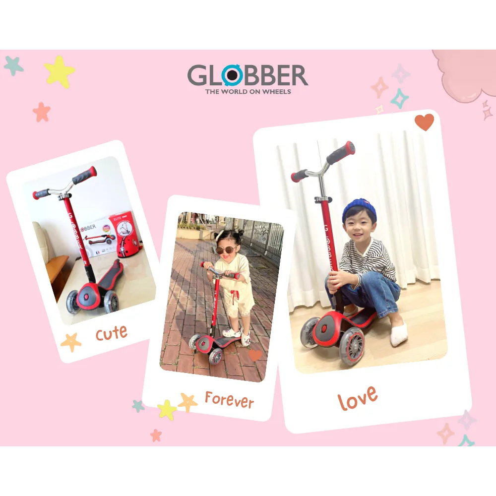  Xe trượt scooter 3 bánh gấp gọn có bánh xe và mặt trước phát sáng GLOBBER ELITE PRIME cho trẻ em từ 3 đến 9 tuổi 